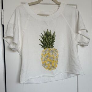 Wildfox White Crop Top with Yellow & Green Pineapple Graphic